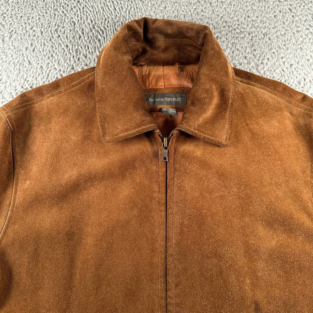 Vtg Banana Republic‎ Jacket Mens M Brown Suede Leather Zip Front Casual Lined